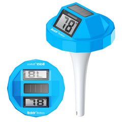 BaldrTherm Digital Floating Pool Thermometer front view, light blue