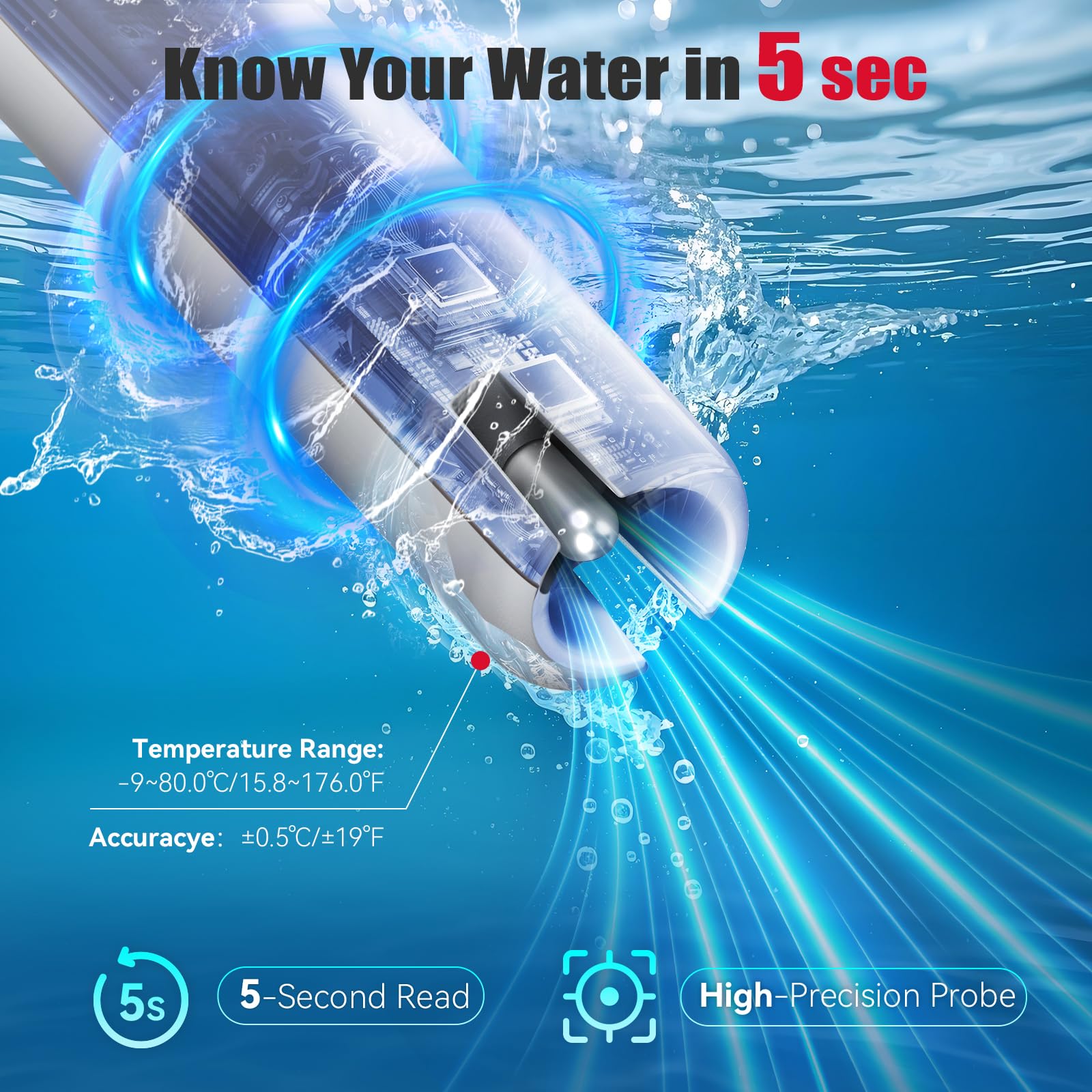 BaldrTherm Digital Floating Pool Thermometer in a swimming pool
