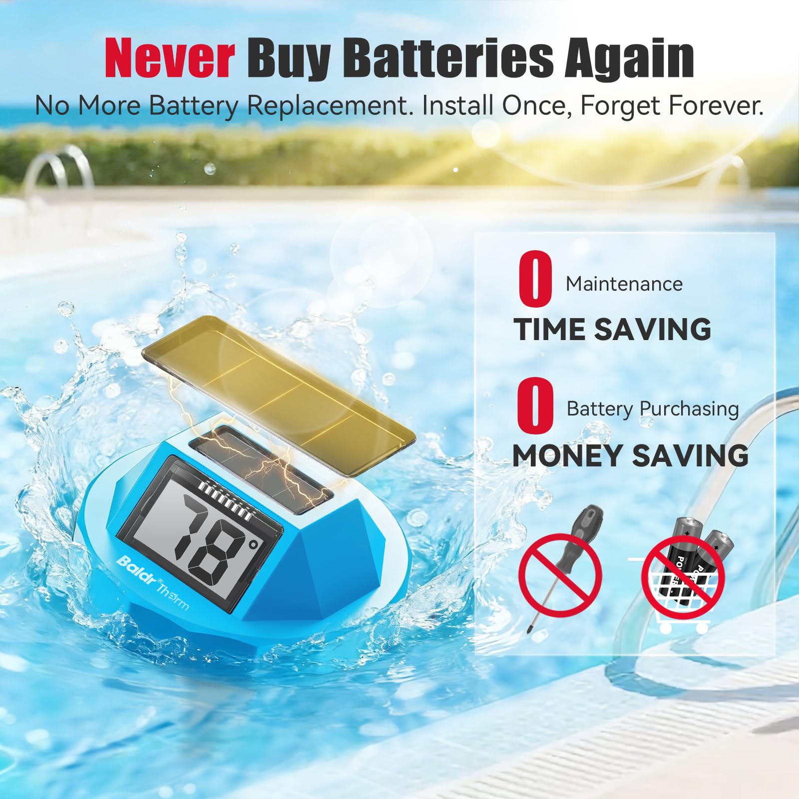 BaldrTherm Digital Floating Pool Thermometer with dual display