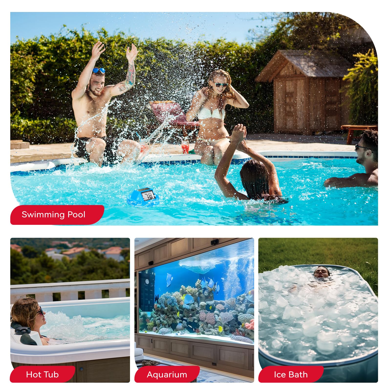 BaldrTherm Pool Thermometer floating on water surface