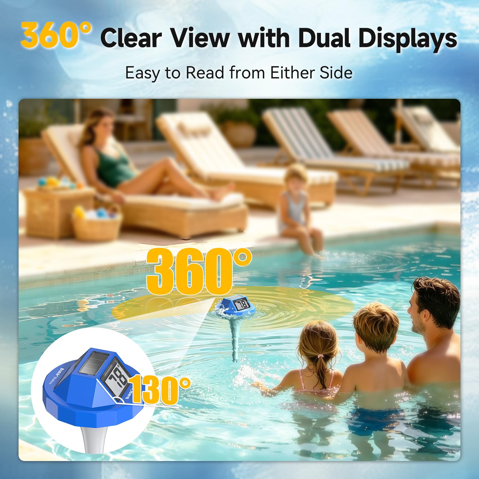 BaldrTherm Pool Thermometer in a hot tub setting