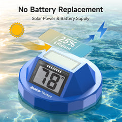 BaldrTherm Pool Thermometer showing temperature with solar panel