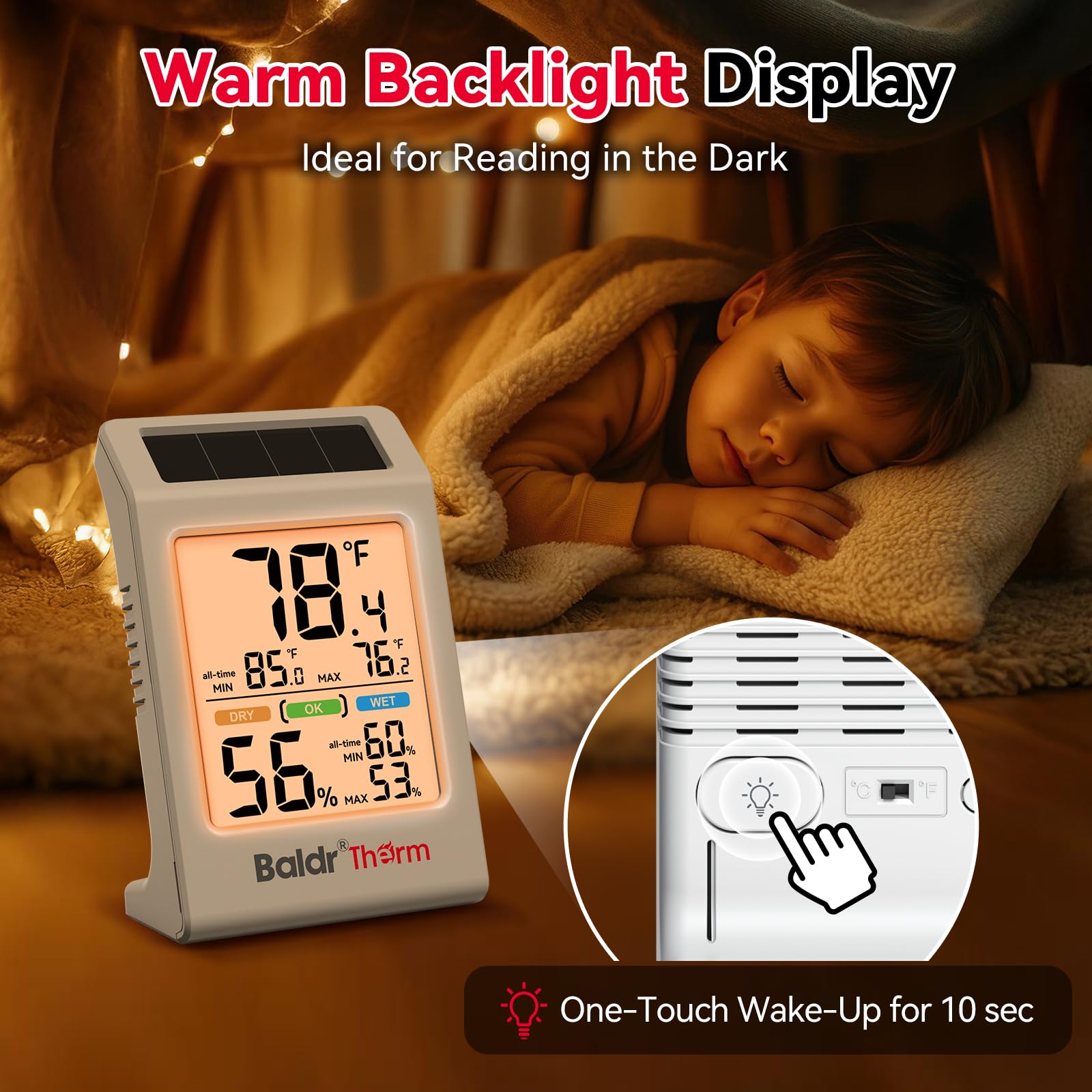 BaldrTherm thermometer displaying temperature and humidity