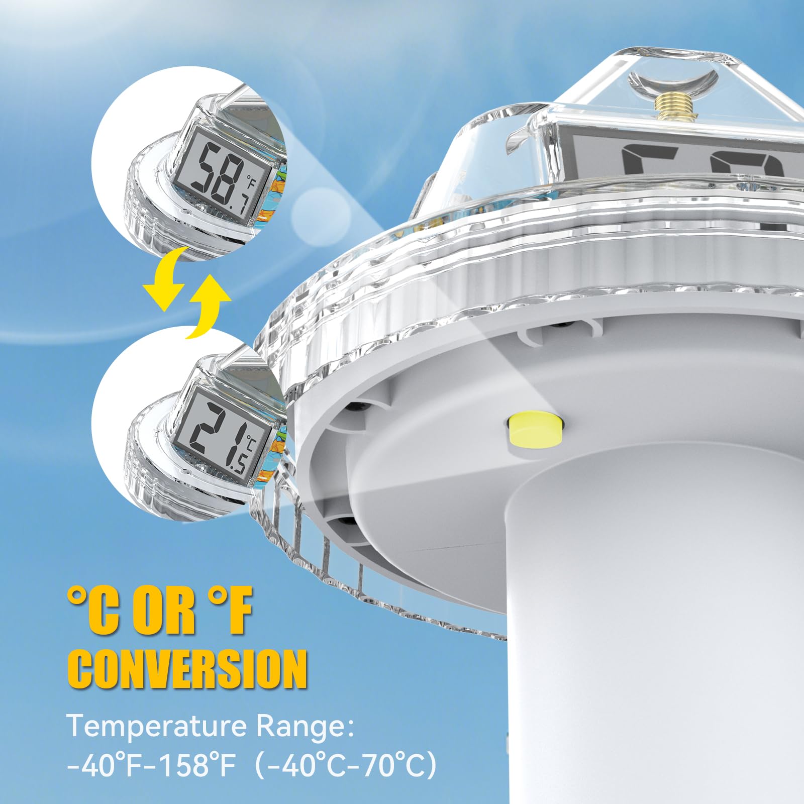 BaldrTherm thermometer floating in hot tub