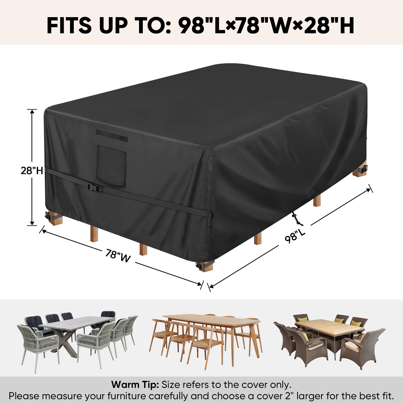 BALEINE patio furniture cover black side view
