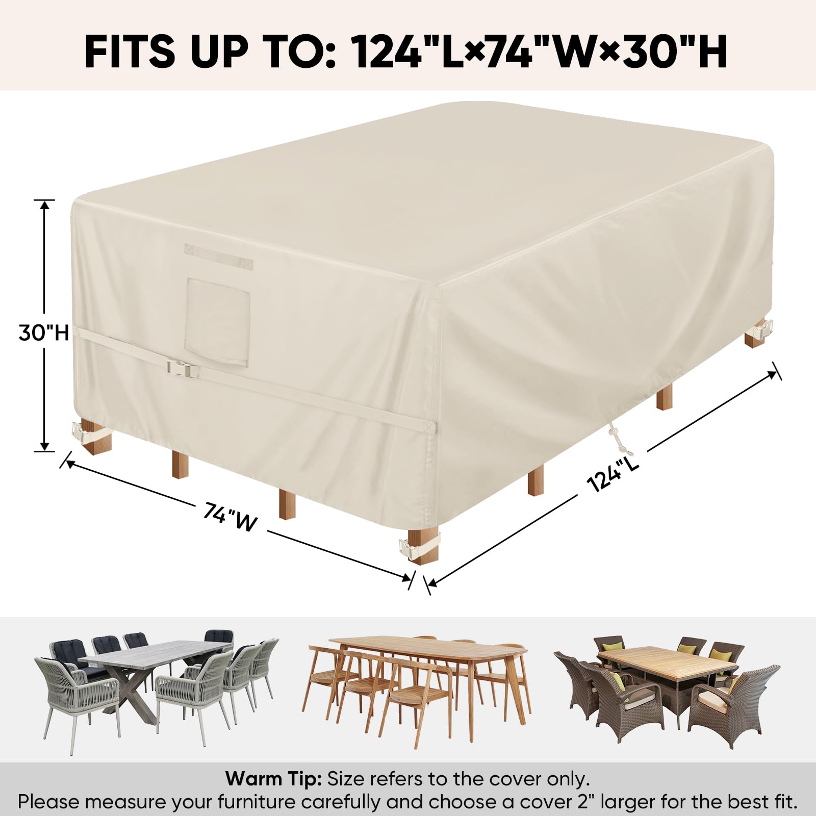 BALEINE Patio Furniture Cover side view showing adjustable straps