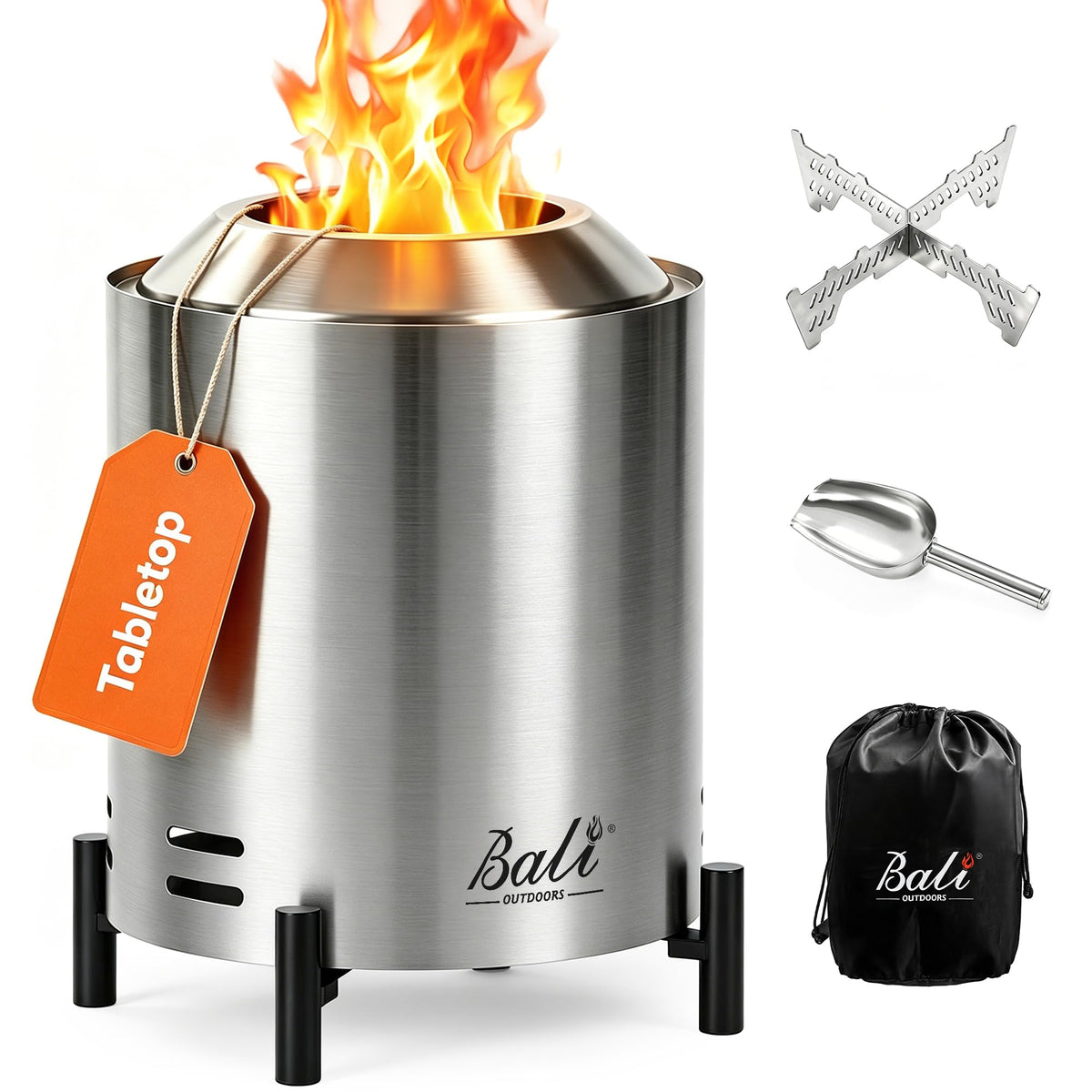 BALI OUTDOORS Tabletop Fire Pit front view with woven flame