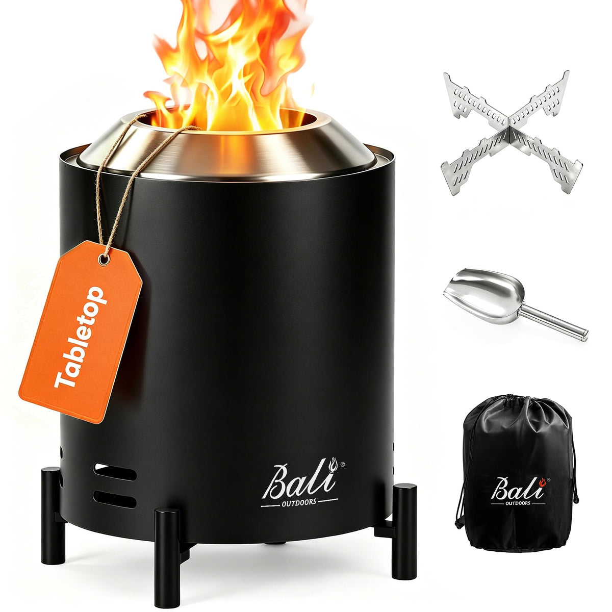 BALI OUTDOORS Tabletop Fire Pit front view with woven flame