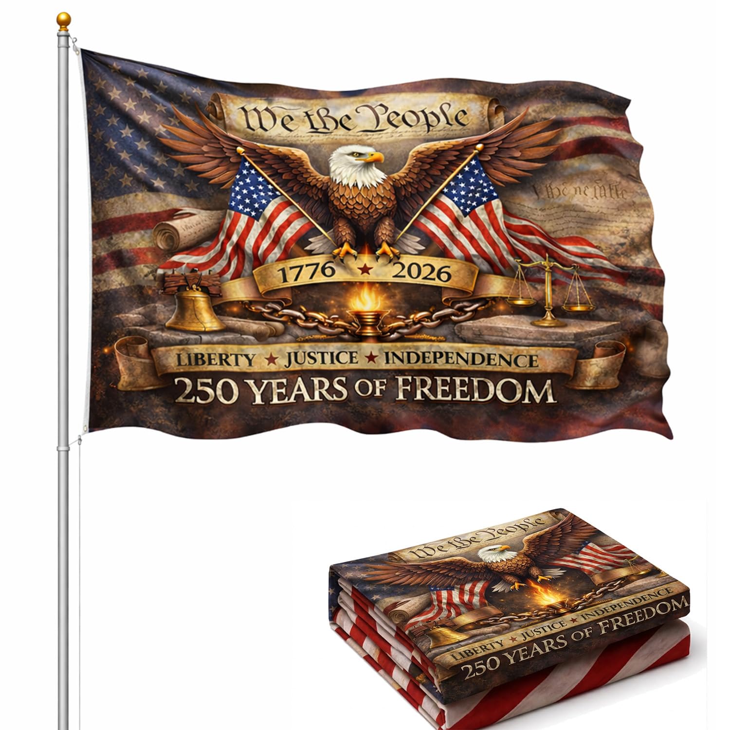 Bambluby 250th Anniversary USA Flag front view with vibrant colors