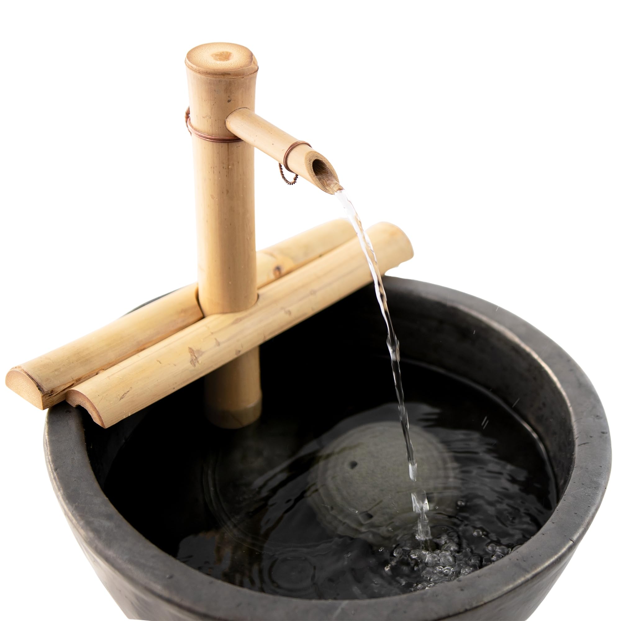 Bamboo fountain kit showing its waterfall effect
