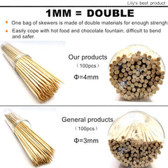 Bamboo skewers displayed with grilled vegetables