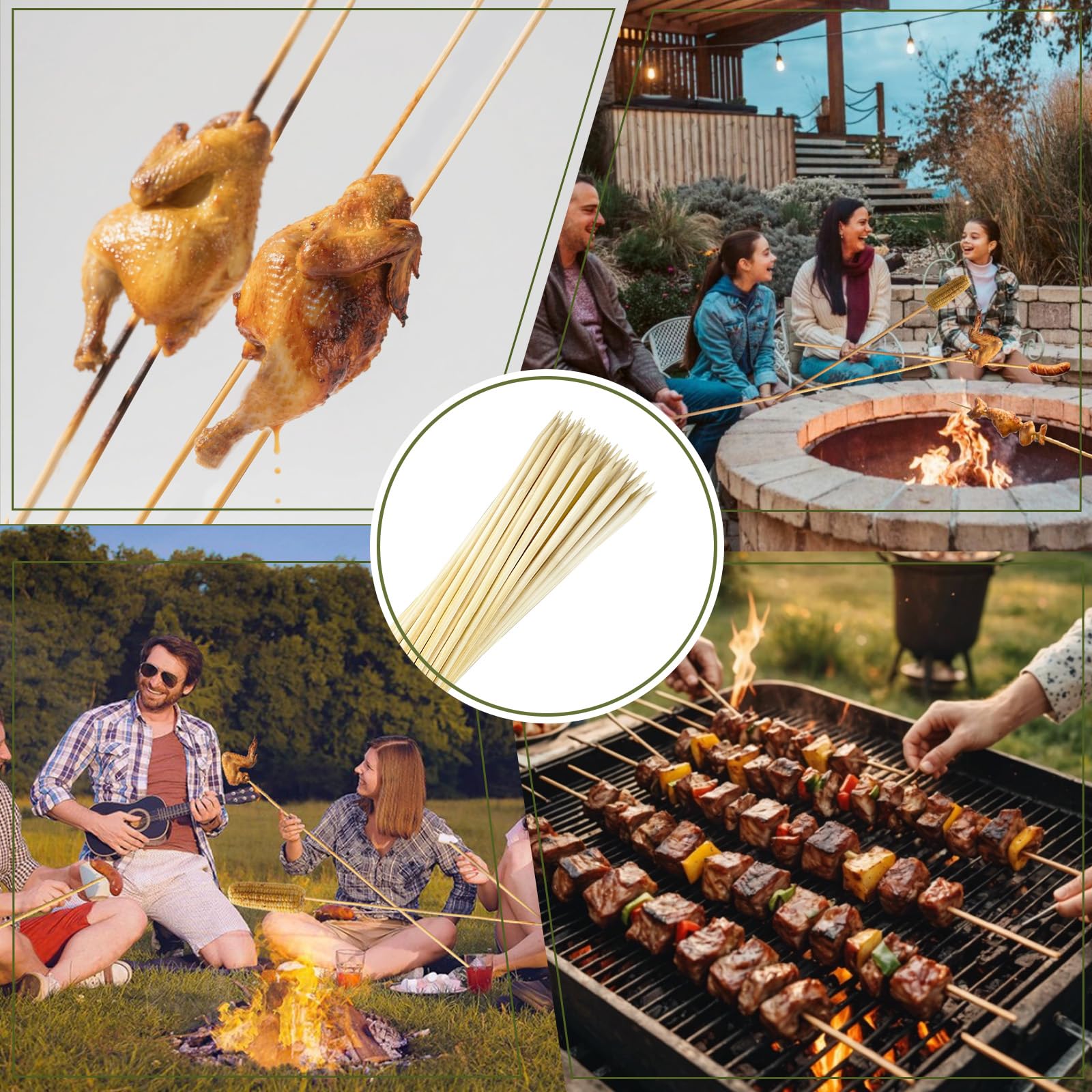 Bamboo skewers with chamfered ends for safety