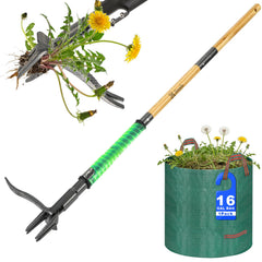 Bamda Weed Puller Tool with bamboo handle and 4-claw steel head