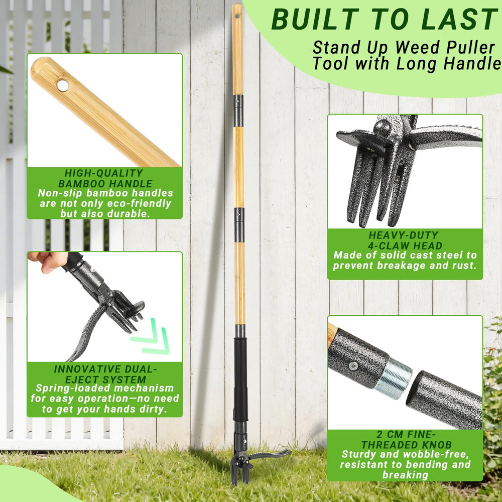 Bamda Weed Puller Tool with instruction manual and leaf bag