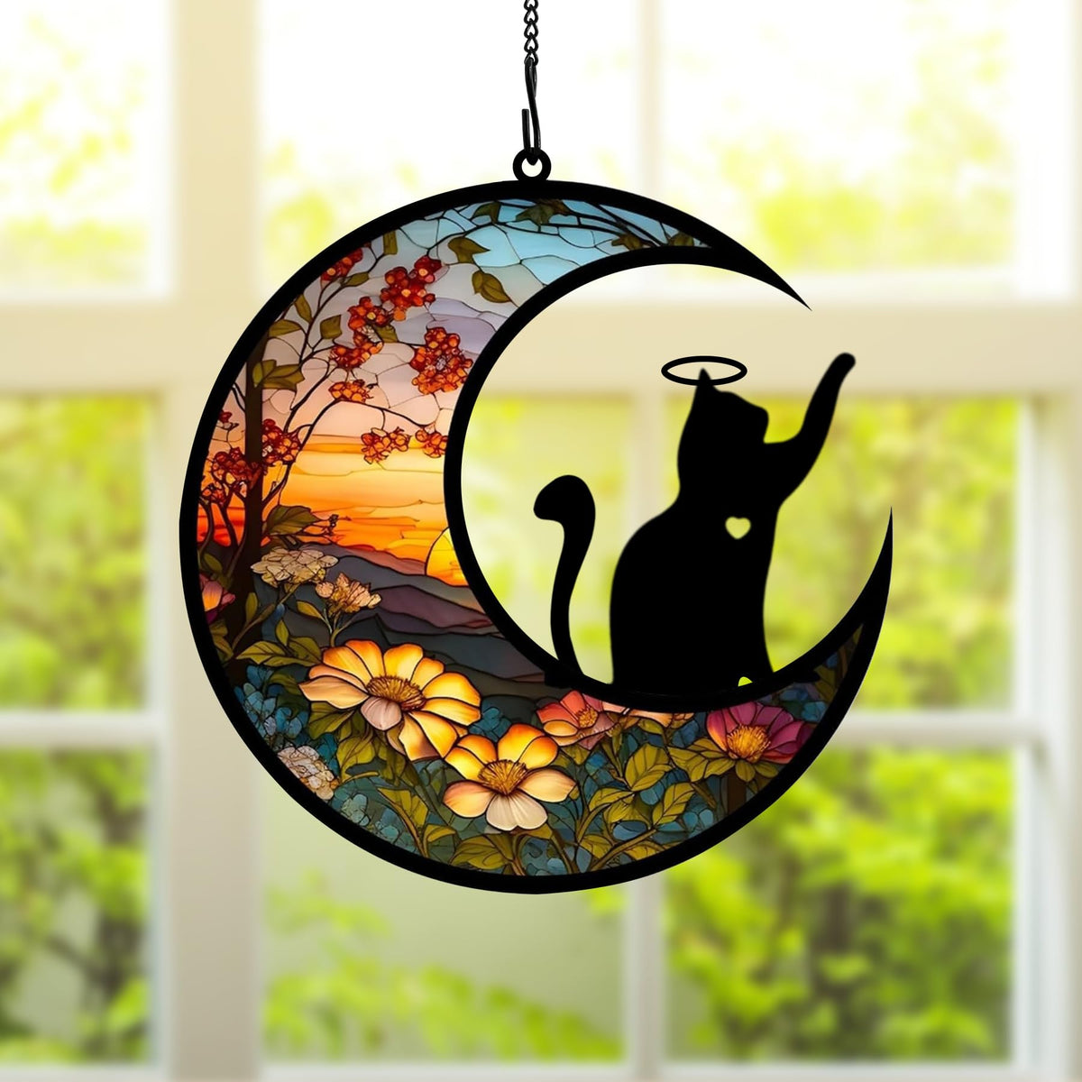 BamLue Cat Memorial Suncatcher in Sunset-cat colour front view
