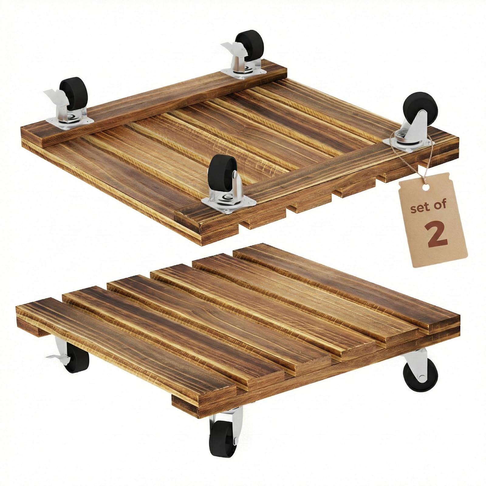 Bamworld 12-inch plant caddy with wheels, front view