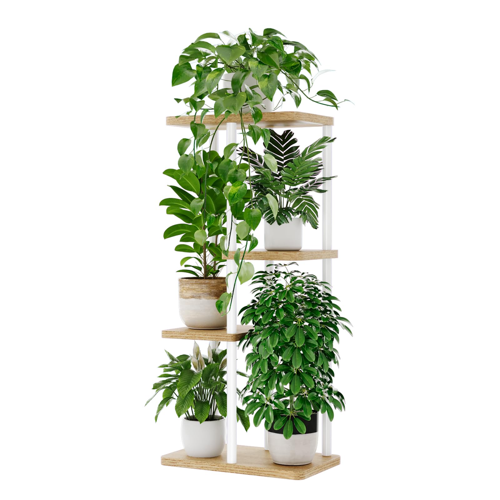 Bamworld 4 Tier Corner Plant Stand in white front view