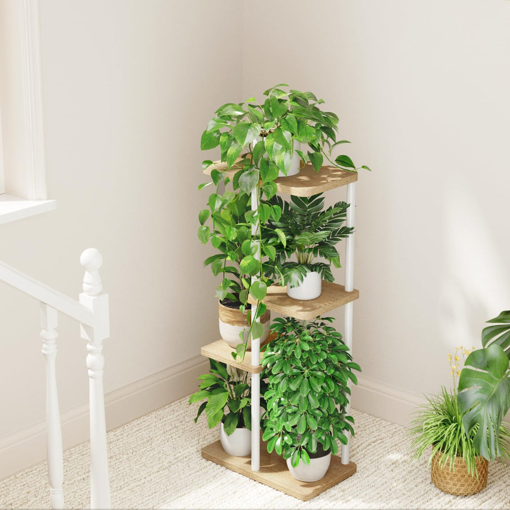 Bamworld 4 Tier Corner Plant Stand with decorative items