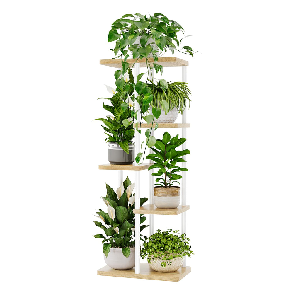 Bamworld 5 Tier Corner Plant Stand front view in white