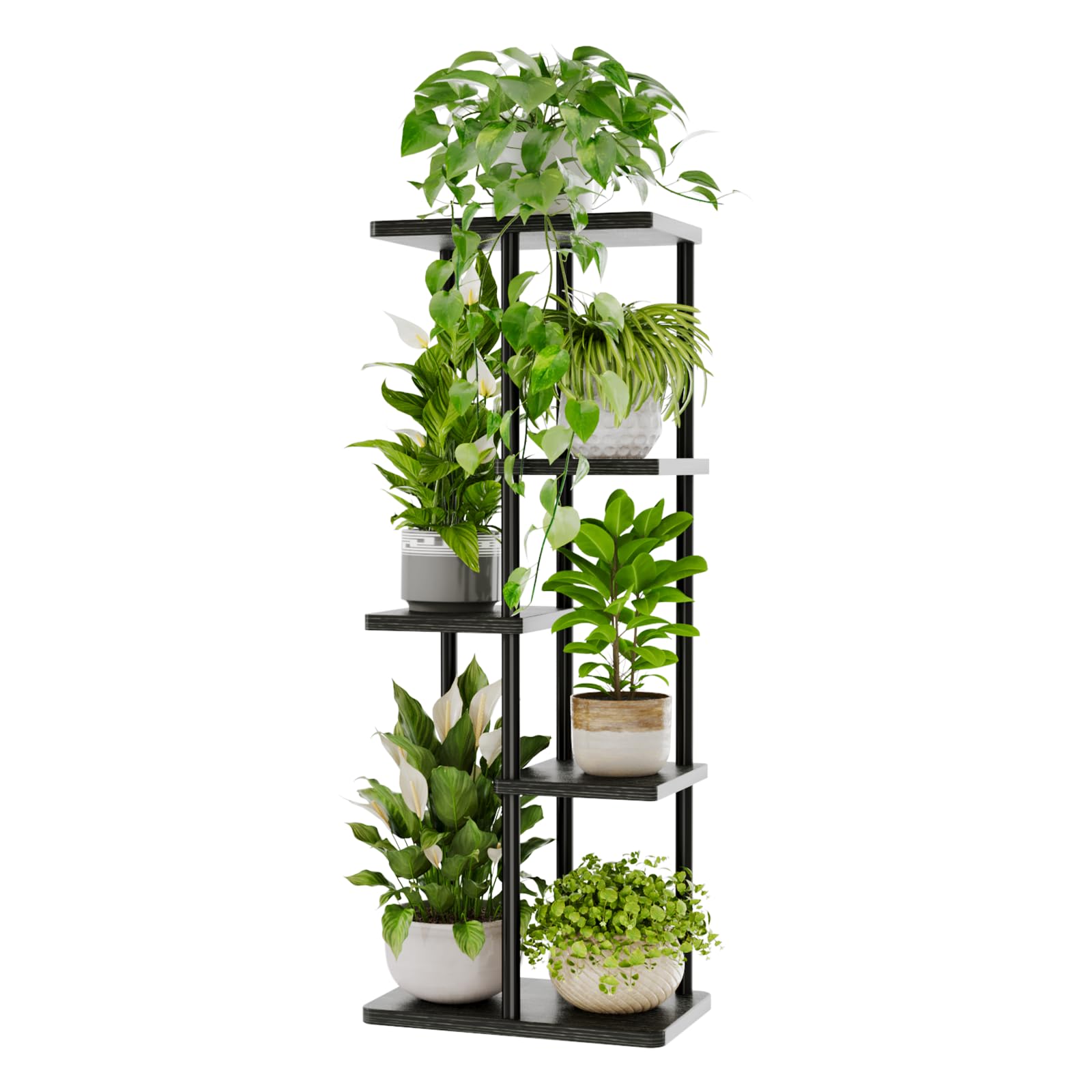 Bamworld 5 Tier Corner Plant Stand in Black, front view