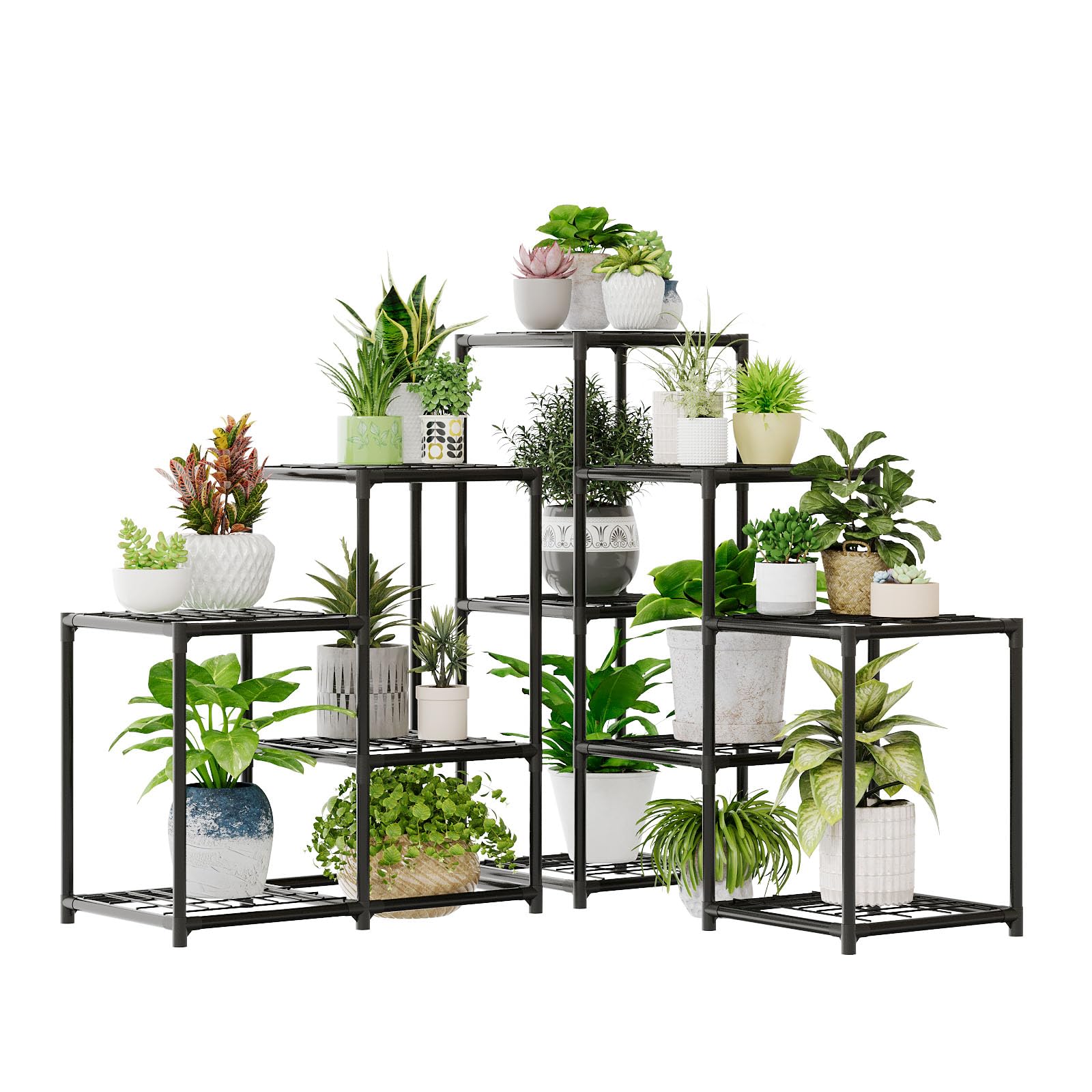 Bamworld 5-Tier Corner Plant Stand in black, front view