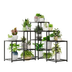 Bamworld 5-Tier Corner Plant Stand in black, front view