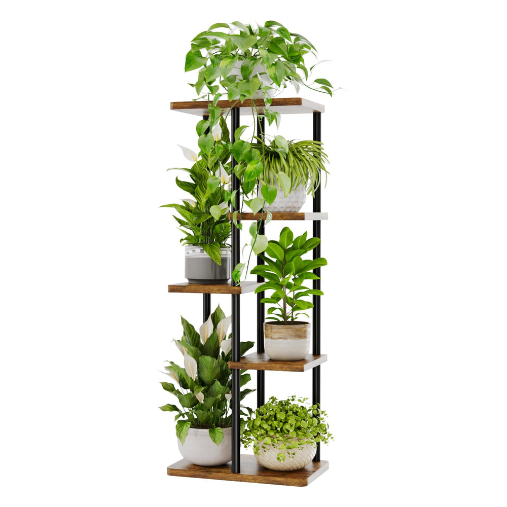 Bamworld 5 Tier Corner Plant Stand in brown, front view