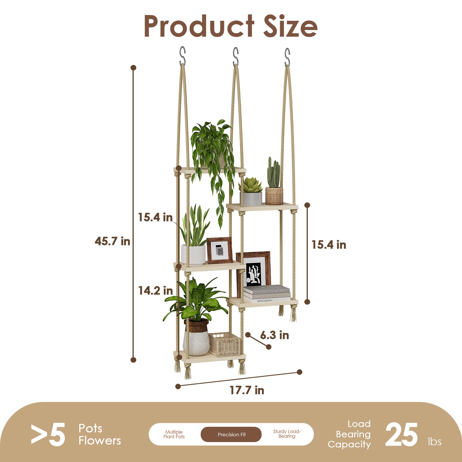 Bamworld 5-Tier Hanging Plant Shelf with plants installed