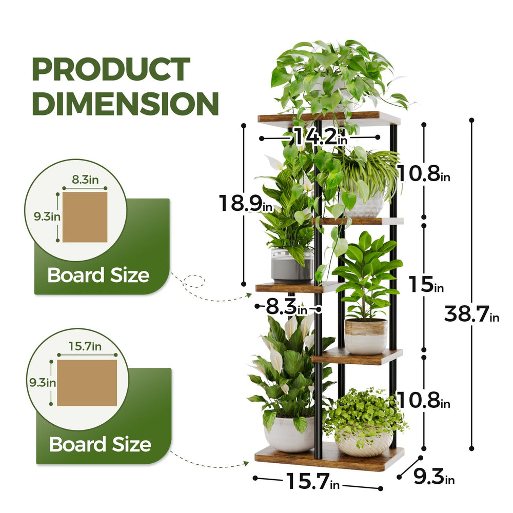 Bamworld 5 Tier Plant Stand with decorative plants displayed