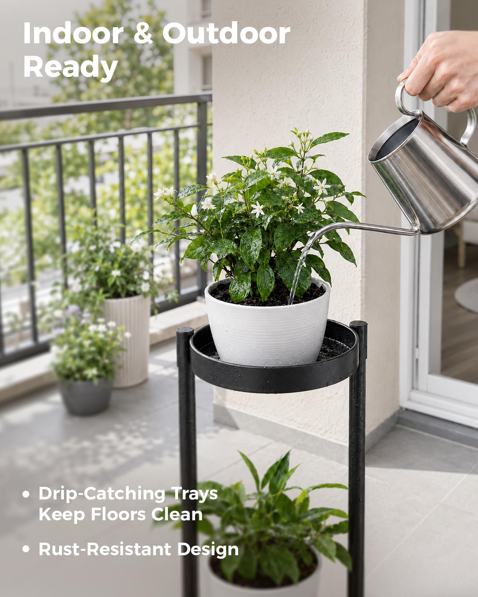 Bamworld 5 Tier Plant Stand with various potted plants