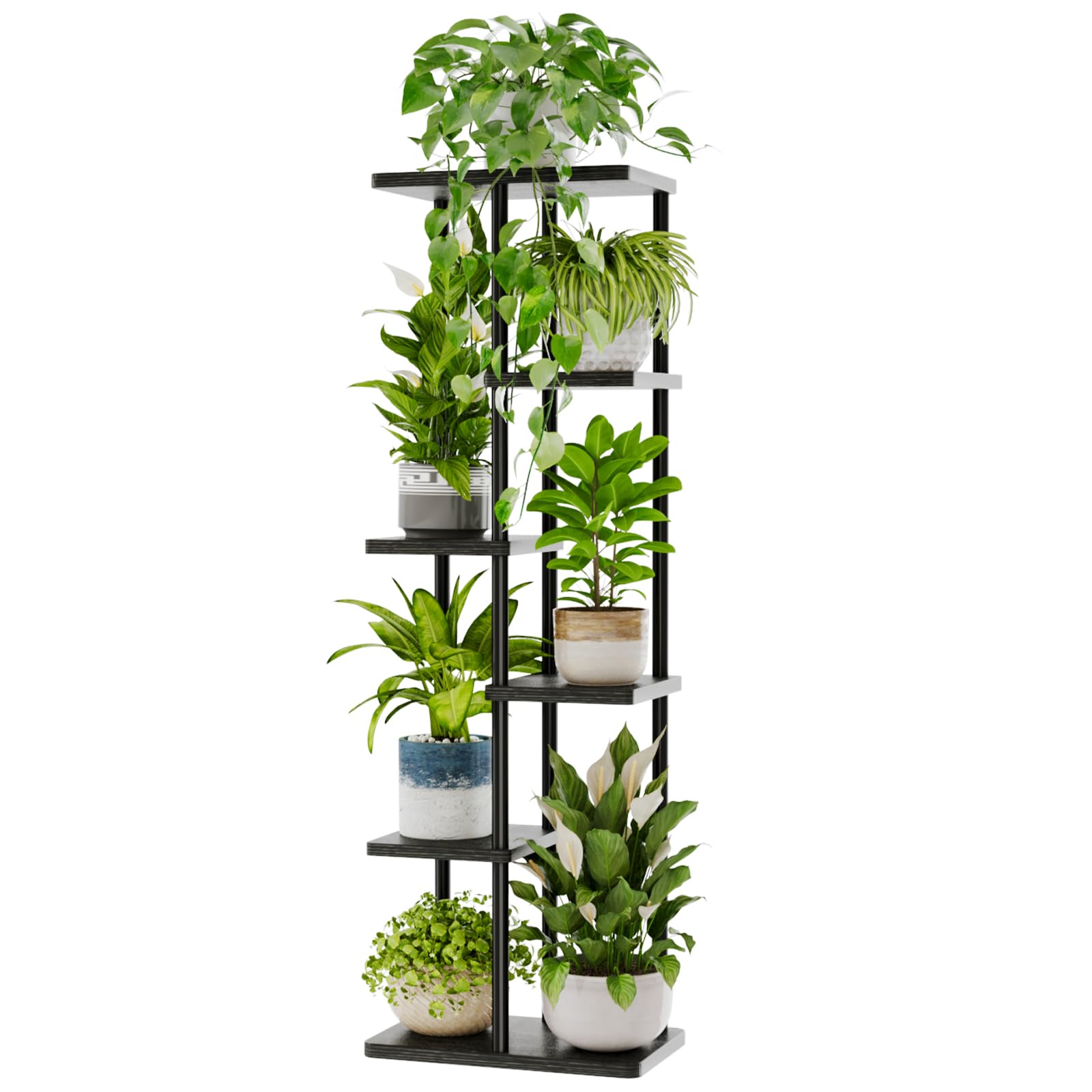 Bamworld 6 Tier Metal Plant Stand front view in black