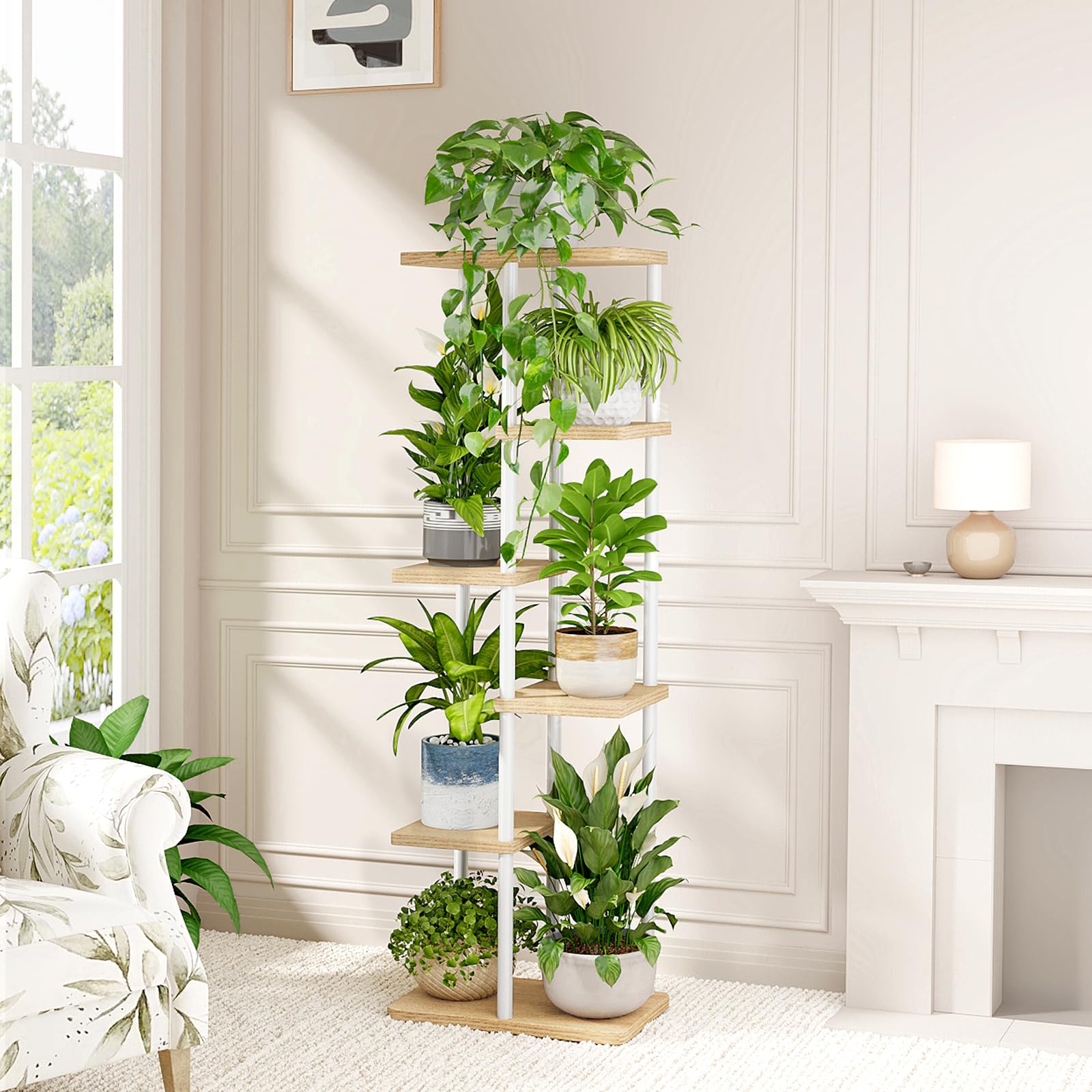 Bamworld 6 Tier Plant Stand with indoor plants