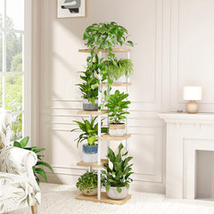 Bamworld 6 Tier Plant Stand with indoor plants