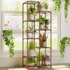 Bamworld 9 Tier Tall Plant Stand front view in brown
