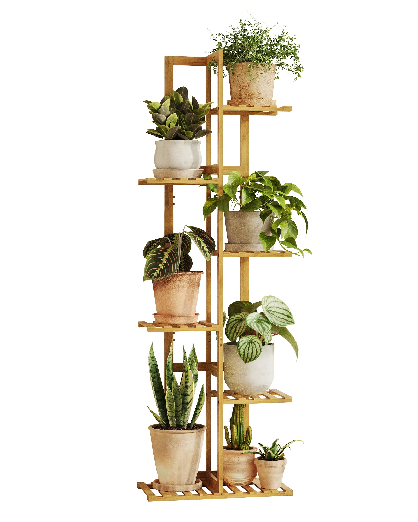 Bamworld Bamboo Plant Stand 6 Tier Natural front view