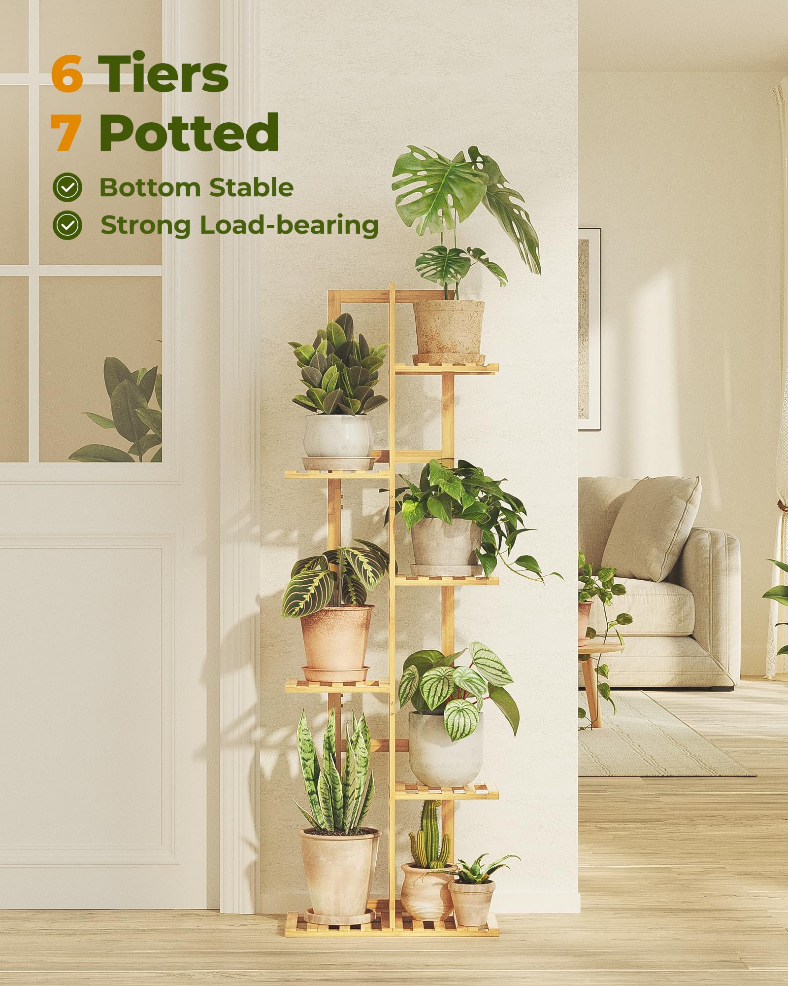 Bamworld Bamboo Plant Stand in a living room setting