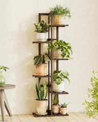 Bamworld Bamboo Plant Stand Indoor 6 Tiered Shelf, Walnut front view