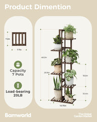 Bamworld Bamboo Plant Stand with plants arranged on tiered shelves