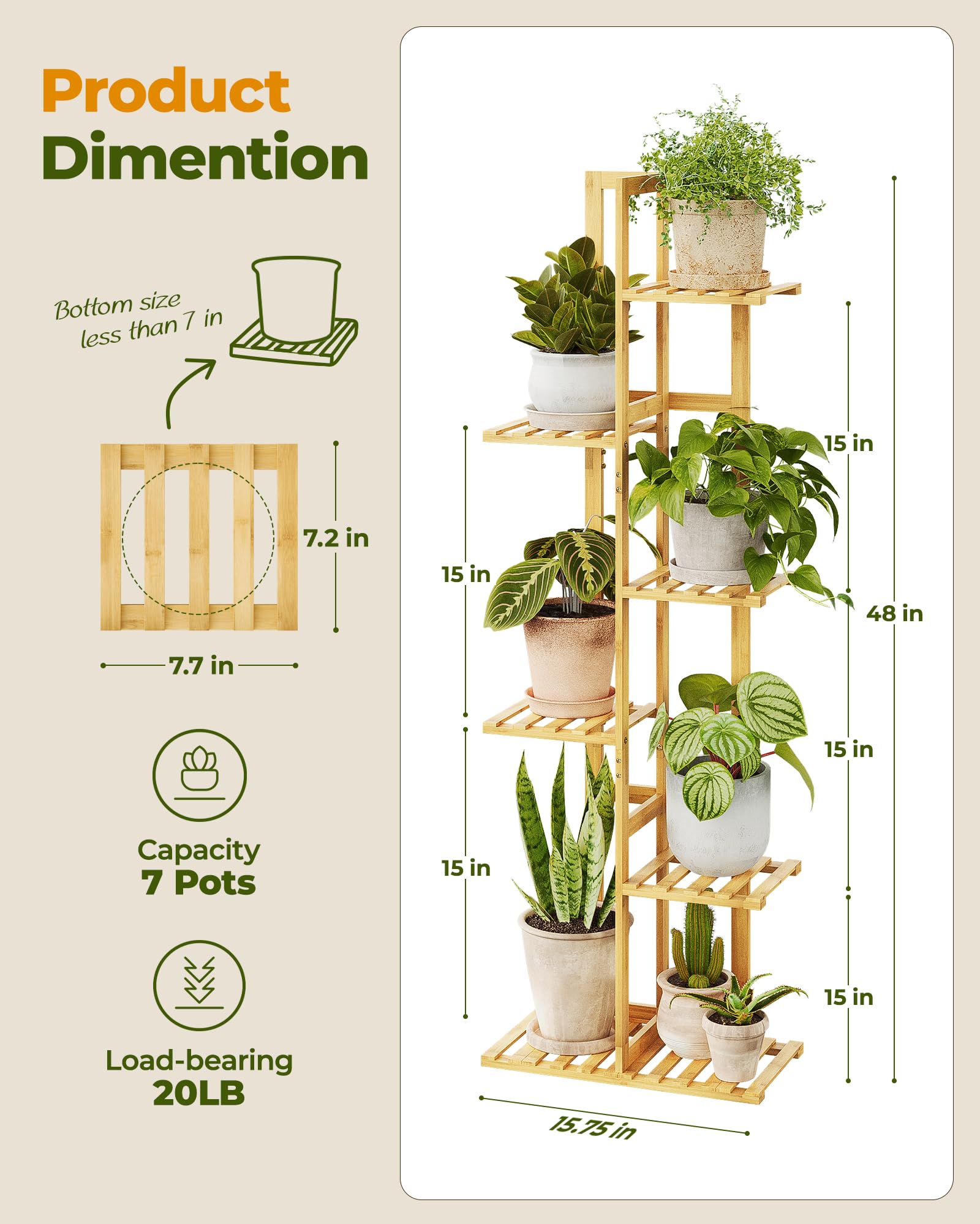 Bamworld Bamboo Plant Stand with plants of different heights