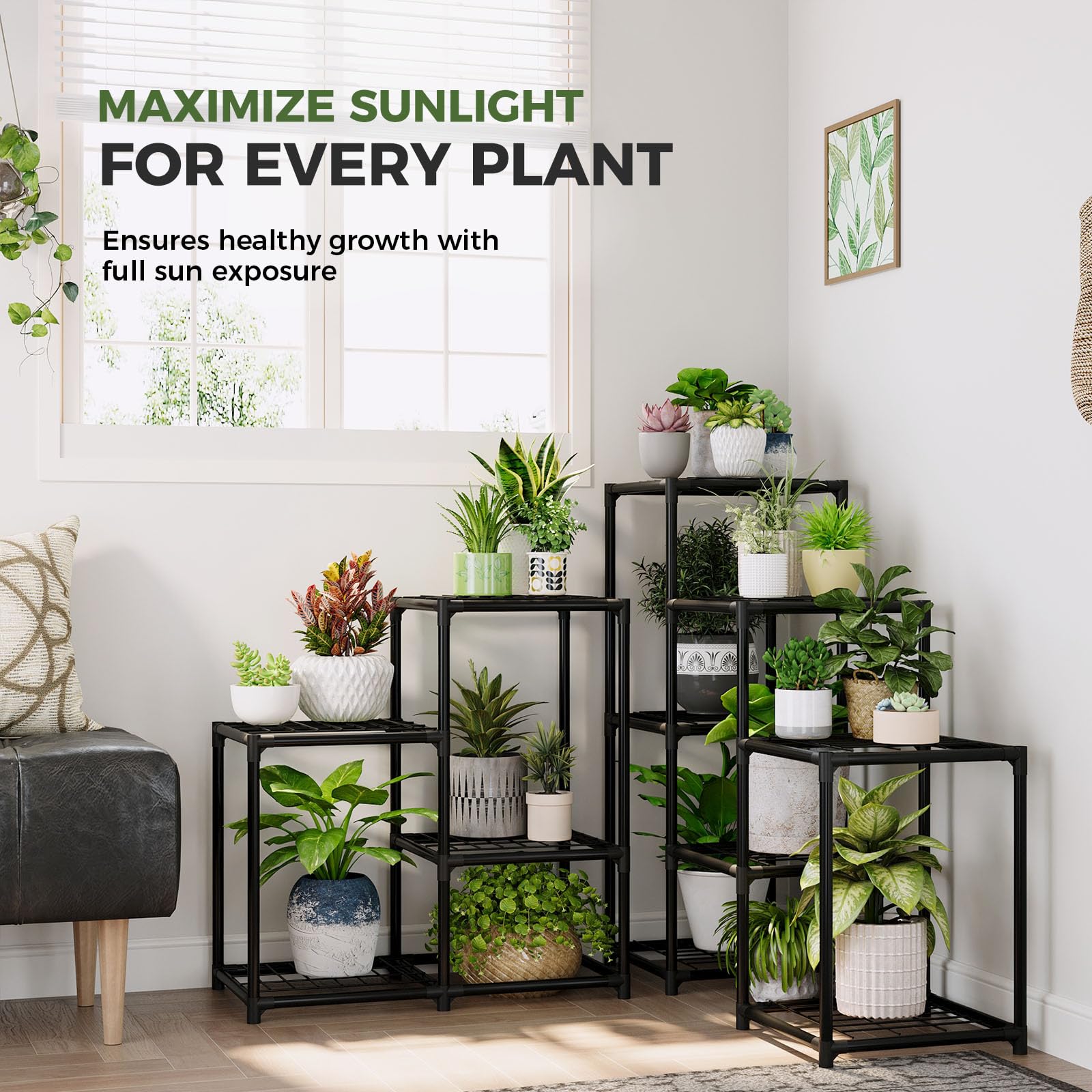 Bamworld black metal plant stand, side view