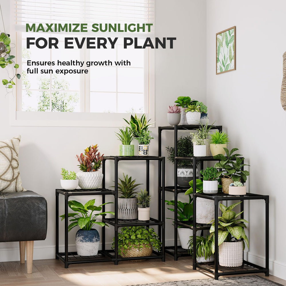 Bamworld black metal plant stand, side view