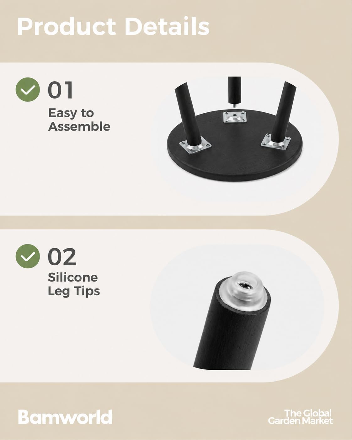 Bamworld Black Plant Stand dimensions displayed on packaging