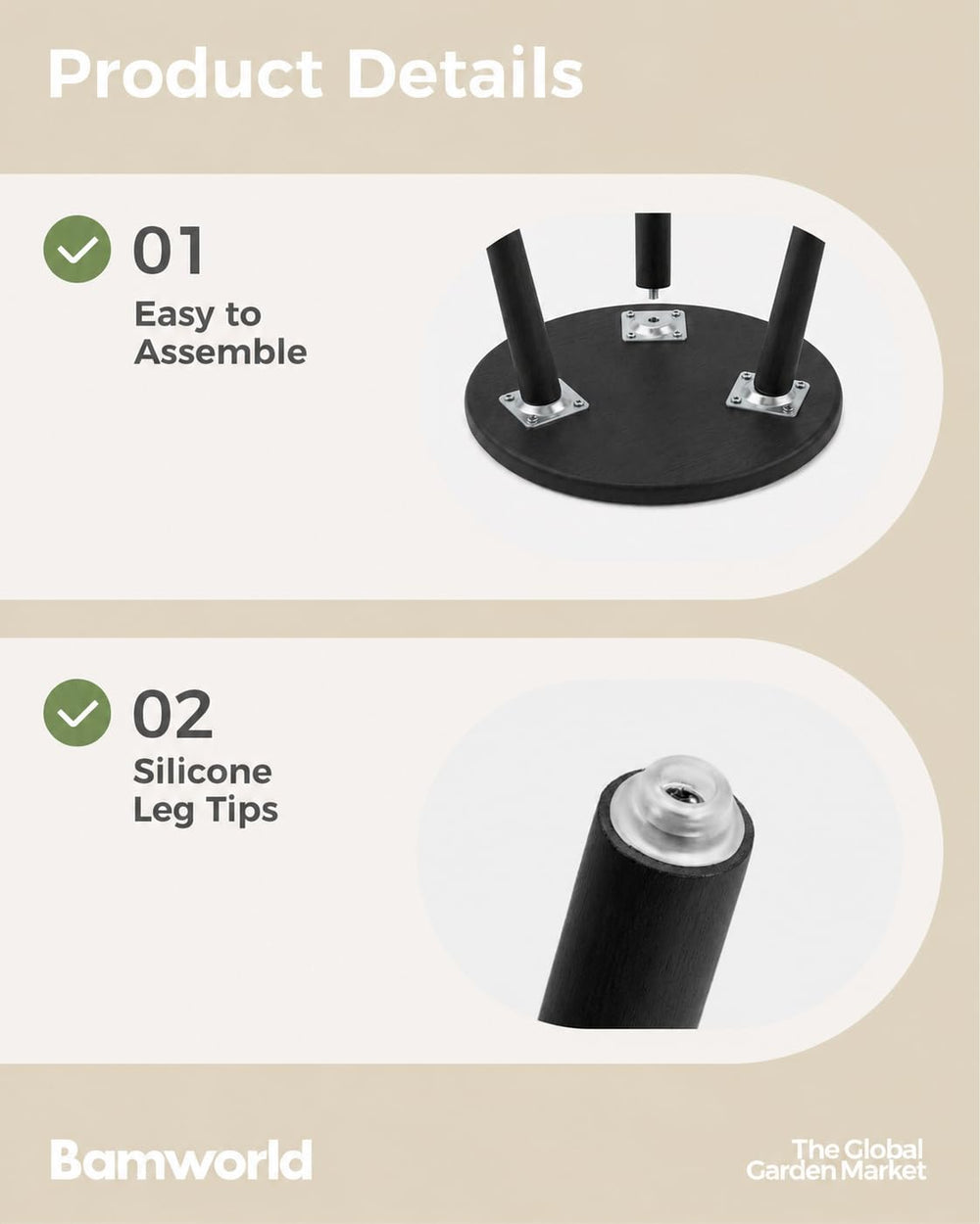 Bamworld Black Plant Stand dimensions displayed on packaging