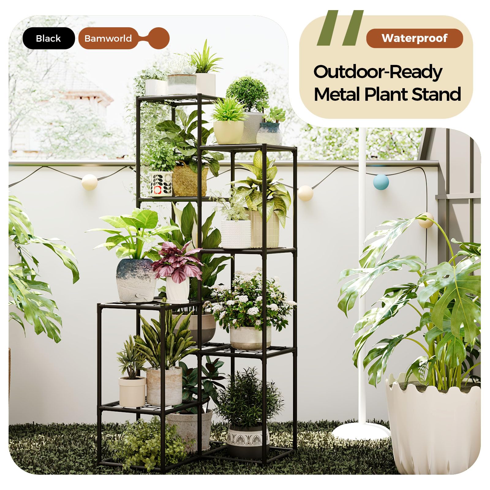 Bamworld Black Plant Stand side view showcasing stability