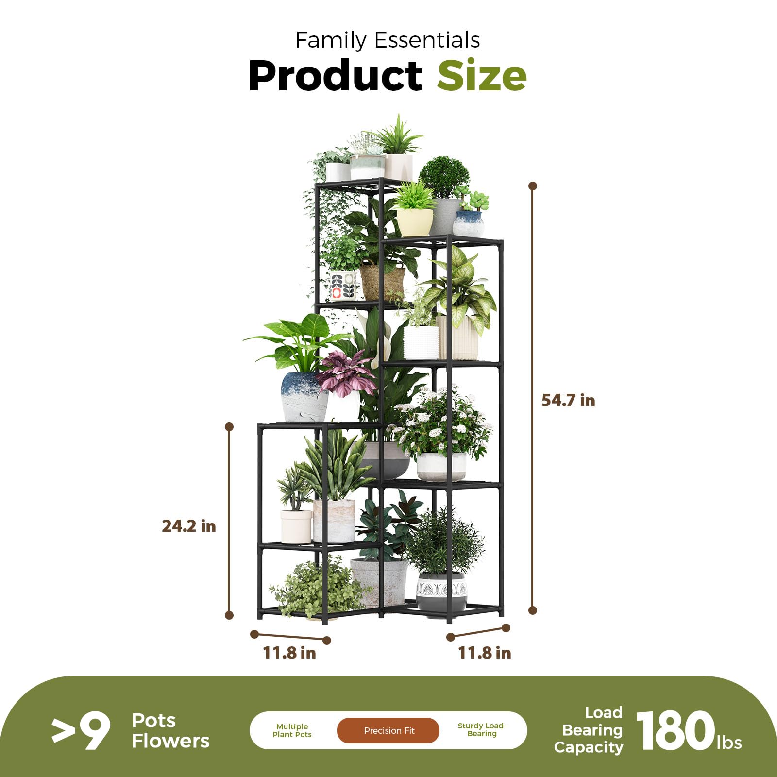 Bamworld Black Plant Stand with multiple plants displayed