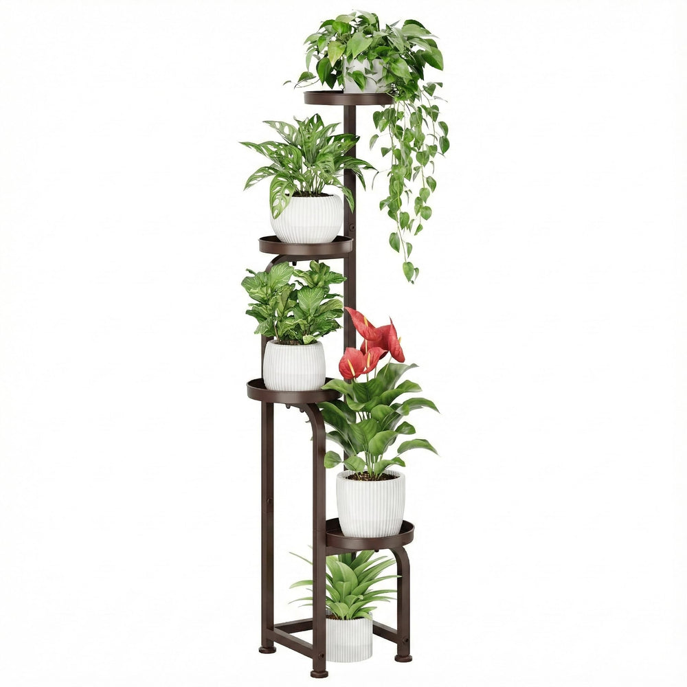 Bamworld Corner Plant Stand 4-tier matte brown front view