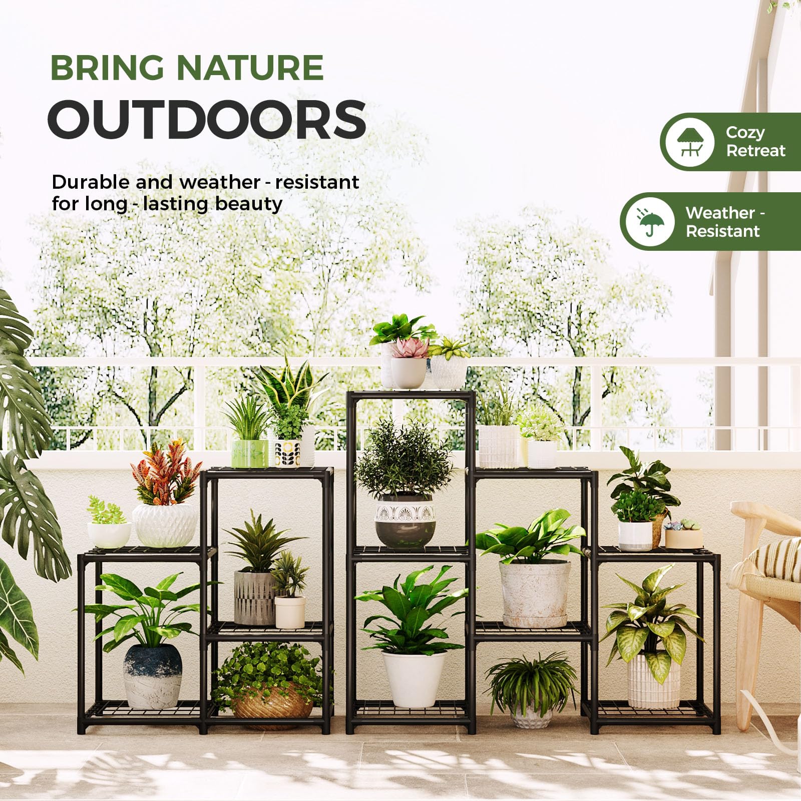 Bamworld Corner Plant Stand in a living room setting