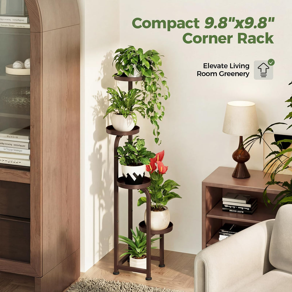 Bamworld Corner Plant Stand with plants displayed