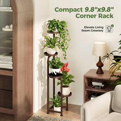 Bamworld Corner Plant Stand with plants displayed
