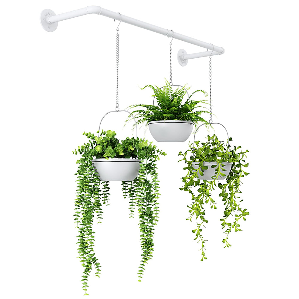 Bamworld Hanging Planter 36.2in white metal rod front view